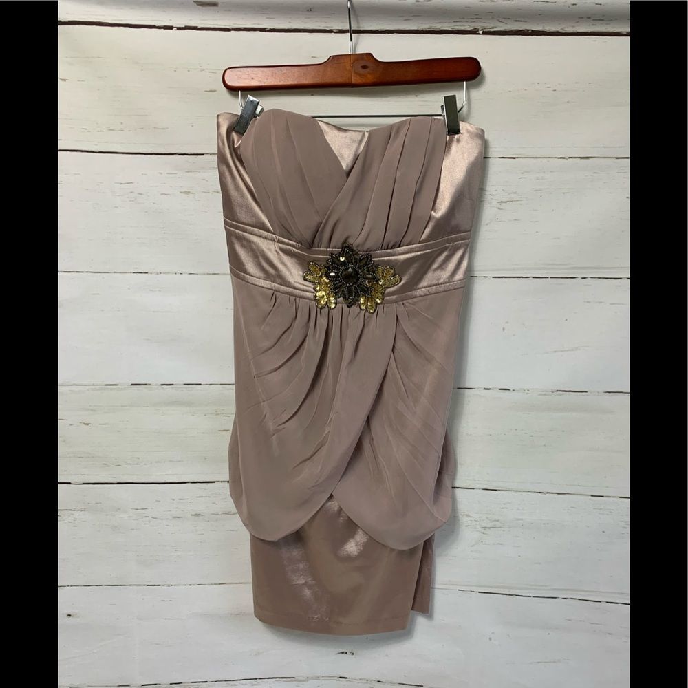 Beige and gold strapless dress